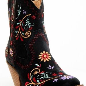 Dingo Sugar Bug Black Embroidered Ankle Boots